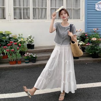 2025夏季短袖t恤女时尚洋气减龄蝴蝶结半身裙今年流行两件套装裙