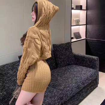 春秋2025新款甜辣风连帽针织麻花毛衣包臀半身短裙两件套装连衣裙