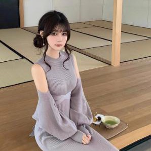 微胖纯欲风修身无袖背心连衣裙女春季温柔气质收腰针织长裙两件套