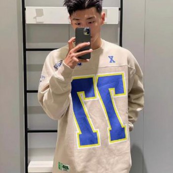 欧美hiphop卫衣男春秋款圆领无帽重磅长袖t恤潮牌美式复古冰球服