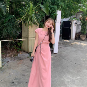 切糕自制【粉心芭乐】小个子夏季新款裙子女气质粉色长款连衣裙