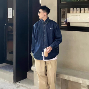 Batterup春秋新款牛仔外套日系宽松廓形水洗休闲长袖衬衫男潮牌
