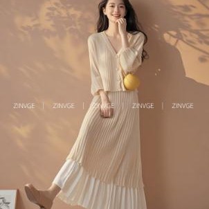 早春季韩系穿搭小香风气质杏色针织半裙两件套装女2025年新款爆款